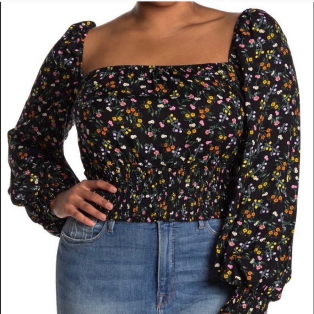AFRM NWT Soph Spring Garden Ditsy black long sleeve cross back smocked waist - Picture 1 of 7